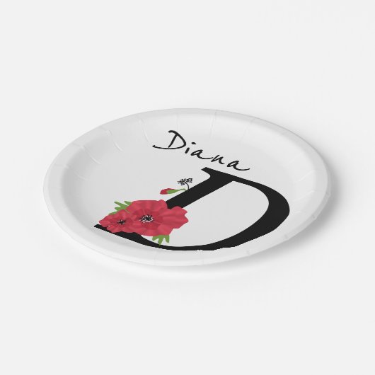 Assiettes En Carton Monogramme D, lettre D, fleurs, monogramme (Angle)