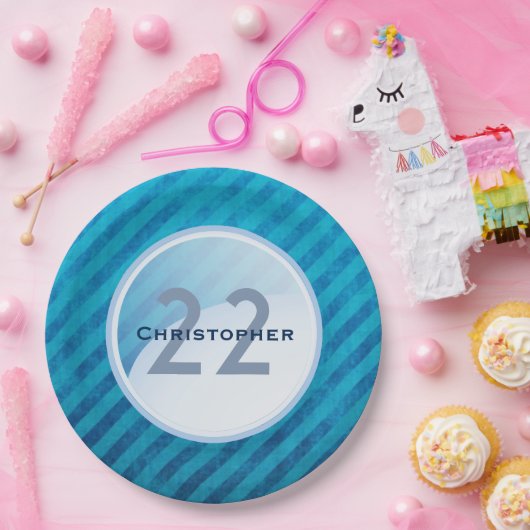 Assiettes En Carton Monogramme d'anniversaire - Nom et âge d'un cercle (Fête)