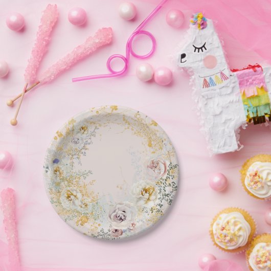 Assiettes En Carton monogramme de baby shower rose blanc (Fête)