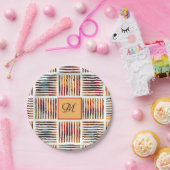 Assiettes En Carton Monogramme de bande Abstraite géométrique multicou (Fête)
