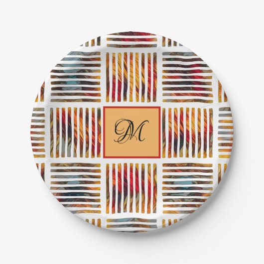 Assiettes En Carton Monogramme de bande Abstraite géométrique multicou (Devant)