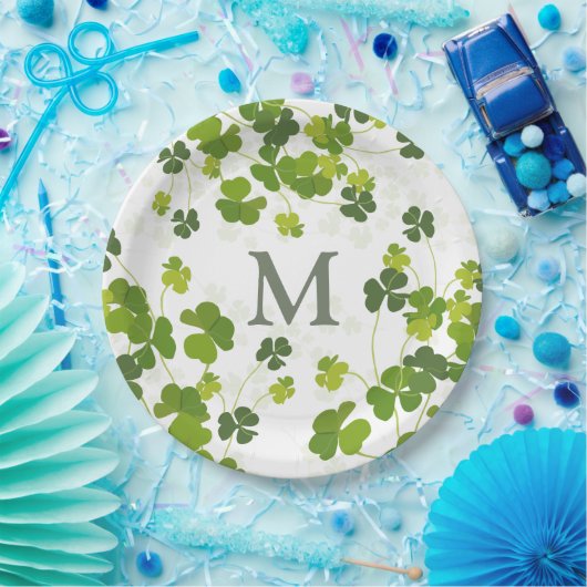 Assiettes En Carton Monogramme de bouquet Shamrock vert St. Patrick's  (Fête)