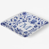 Assiettes En Carton monogramme de conception bleu Delft (Angulaire)