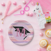 Assiettes En Carton Monogramme de la limite de graduation rose violet (Fête)