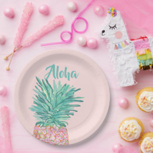 Assiettes En Carton Monogramme de l'ananas tropical coloré