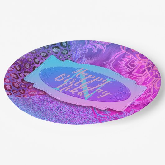 Assiettes En Carton Monogramme de lotus léopard (Angle)