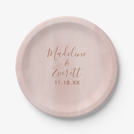 Assiettes En Carton Monogramme de mariage à l'aquarelle rose et or ros (Devant)