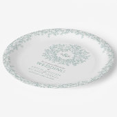 Assiettes En Carton Monogramme de mariage dessin feuille cercle vert (Angle)