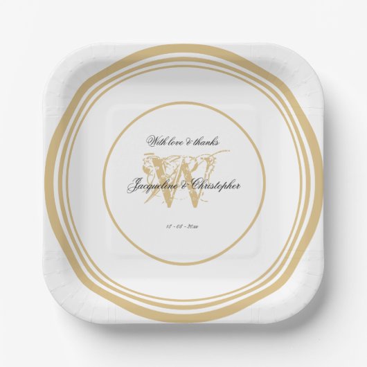 Assiettes En Carton Monogramme de mariage rustique chic romantique bla (Recto)