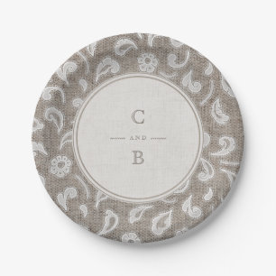 Assiettes En Carton Monogramme de mariage rustique de campagne avec de