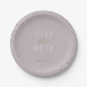 Assiettes En Carton Monogramme de mariage rustique lilas floral élégan