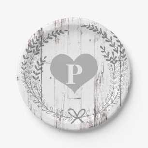 Assiettes En Carton Monogramme de mariage Rustique Maison de ferme en 