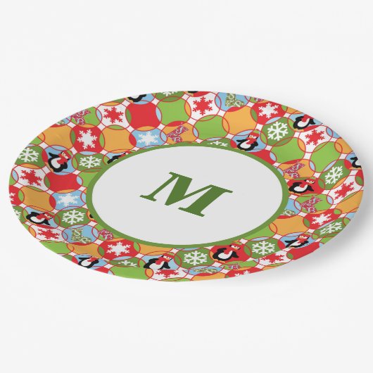 Assiettes En Carton Monogramme de Noël des pingouins (Angle)