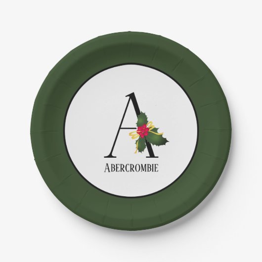 Assiettes En Carton Monogramme de Noël Holly B initial (Devant)