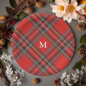 Assiettes En Carton Monogramme de Noël Rouge Tartan