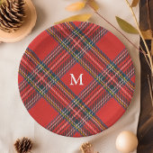 Assiettes En Carton Monogramme de Noël Rouge Tartan