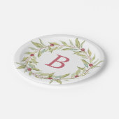 Assiettes En Carton Monogramme de Noël Végétation d'hiver Berries Feui (Angle)