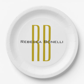 Assiettes En Carton Monogramme de nom moderne de couleur or exclusive