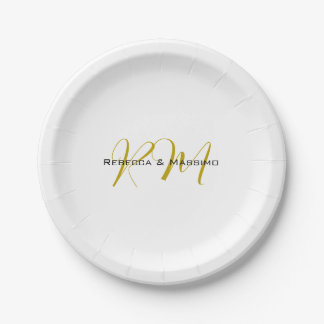 Assiettes En Carton Monogramme de nom moderne de couleur or unique exc
