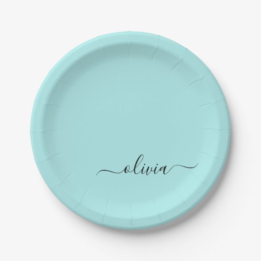 Assiettes En Carton Monogramme de nom moderne de script féminin bleu s (Devant)