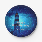 Assiettes En Carton Monogramme de nuit bleu marine (Devant)