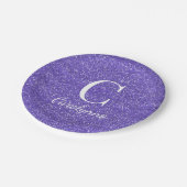 Assiettes En Carton Monogramme de Parties scintillant tendance violet  (Angle)