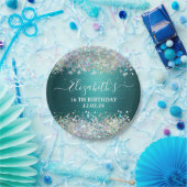 Assiettes En Carton Monogramme de Parties scintillant Turquoise modern (Fête)