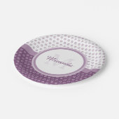 Assiettes En Carton Monogramme de Pois mod violet et blanc avec nom (Angle)