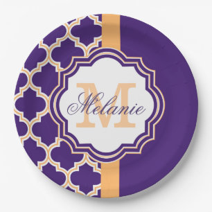 Assiettes En Carton Monogramme de Quatrefoil pourpre