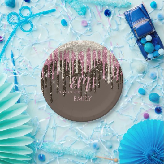 Assiettes En Carton Monogramme de reflet moderne Parties scintillant d (Fête)