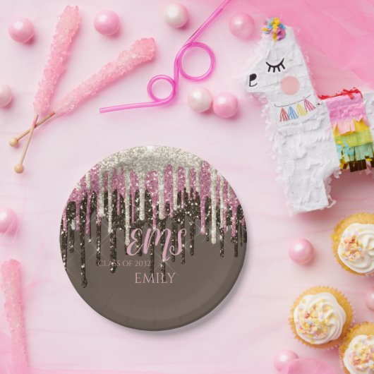 Assiettes En Carton Monogramme de reflet moderne Parties scintillant d (Fête)