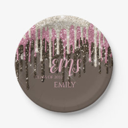Assiettes En Carton Monogramme de reflet moderne Parties scintillant d