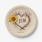 Assiettes En Carton Monogramme de tournesol rustique Mariage Branche c (Devant)