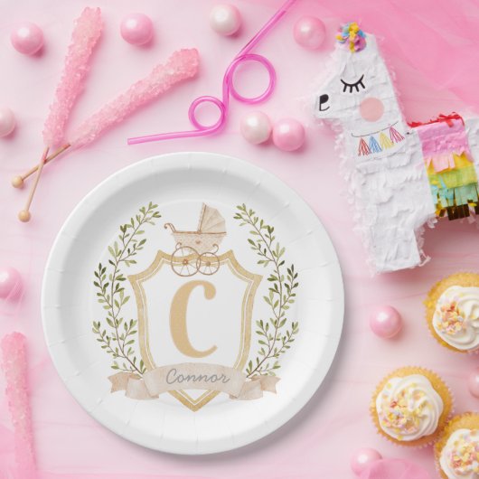 Assiettes En Carton Monogramme de transport de bébés "C" | Neutre (Fête)