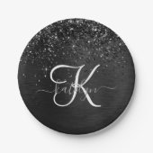 Assiettes En Carton Monogramme d'étincelle à Parties scintillant noire (Devant)