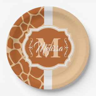 Assiettes En Carton Monogramme d'impression de girafe
