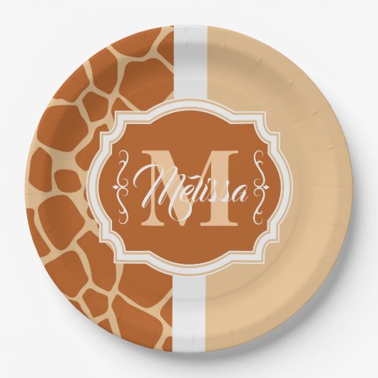 Assiettes En Carton Monogramme d'impression de girafe (Devant)