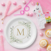 Assiettes En Carton Monogramme doré Feuillage de verdure Eucalyptus (Fête)