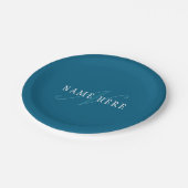 Assiettes En Carton Monogramme élégant | Bleu océan (Angle)
