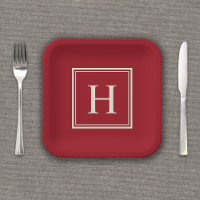 Monogramme Élégant Classique sur Rouge Cranberry