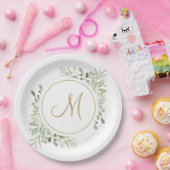 Assiettes En Carton Monogramme élégant de script doré sur fond de verd (Fête)