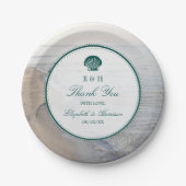 Assiettes En Carton Monogramme élégant et mariage Turquoise sur la pla (Devant)