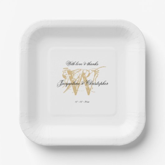Assiettes En Carton Monogramme élégant Mariage blanc simple (Recto)
