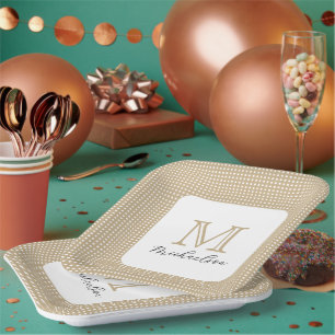 Assiettes En Carton Monogramme élégant or minimal moderne