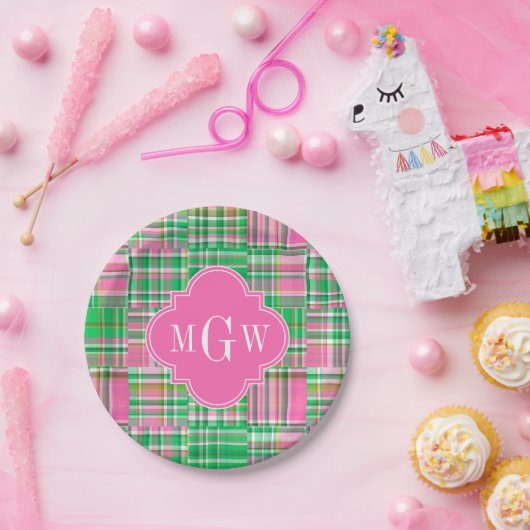 Assiettes En Carton Monogramme Emerald Hot rose Preppwork Madras (Fête)