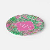 Assiettes En Carton Monogramme Emerald Hot rose Preppwork Madras (Angle)