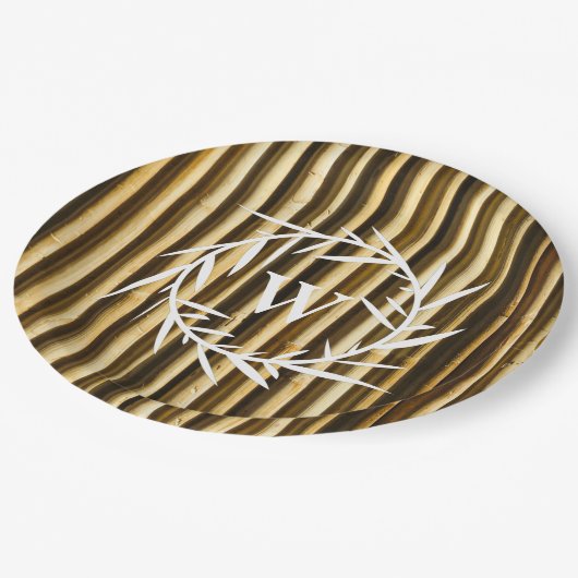 Assiettes En Carton Monogramme en bambou rustique Lignes verticales Mo (Angle)