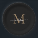 Assiettes En Carton Monogramme en or noir simple Nom du script féminin<br><div class="desc">Monogramme d'or noir simple Feminine Script Nom Plaque de papier</div>