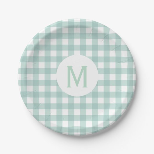 Assiettes En Carton Monogramme En vichy vert simple de base (Devant)