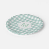 Assiettes En Carton Monogramme En vichy vert simple de base (Angle)